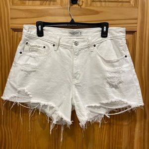 Abercrombie distressed white Mid Rise Boyfriend Shorts